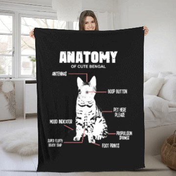 Discover ANATOMY of cute bengal cat Fleece Blankets