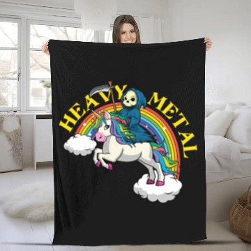 Discover Skeleton Unicorn Rainbow Metal Music Heavy Rock Fleece Blankets