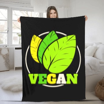Discover Green Leaves Logo For Vegetarian and Vegan Fleece Blankets