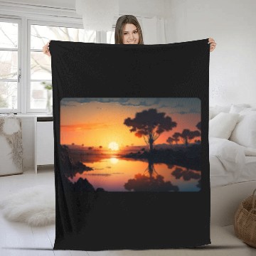 Discover Sunset at the River Fleece Blankets