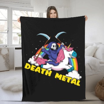 Discover Skeleton Unicorn Rainbow Metal Music Lover Fleece Blankets