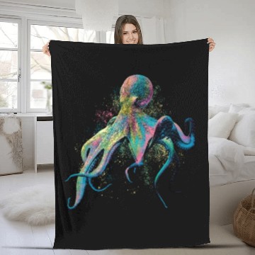 Discover Colorful Inked Octopus Illustration Fleece Blankets