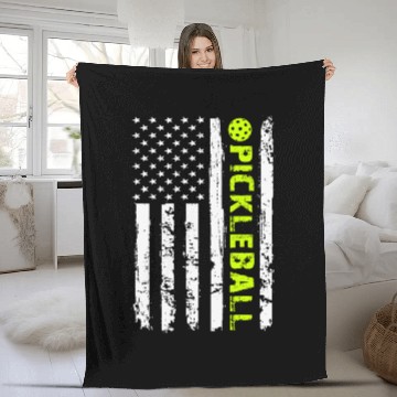 Discover Pickleball American Flag And Ball Fleece Blankets