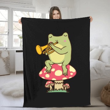 Discover Frog On Mushroom Trumpeter Trumpet Player Fleece Blankets