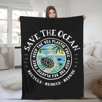 Discover Save The Ocean Keep The Sea Plastic Free Turtle Fleece Blankets