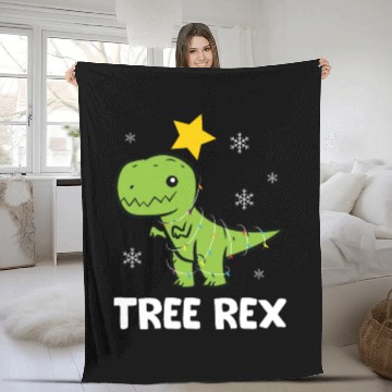 Discover T-Rex - Tree Rex fairy lights star snowflake Fleece Blankets