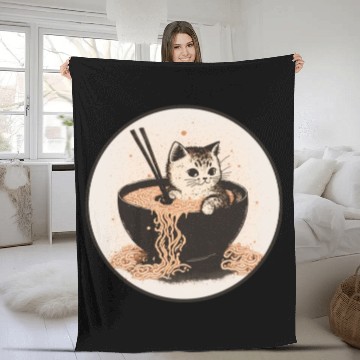 Discover Cat Cat Ramen Noodles Cute Kitten Noodle Soup Fleece Blankets