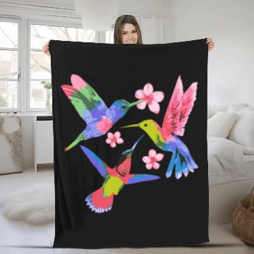 Discover Rainbow Hummingbird Watercolor Colorful Bird Lover Fleece Blankets