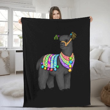 Discover Black Alpaca in Peruvian folk colors and tassels Fleece Blankets
