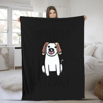 Discover Depressed ? Pet a Dog ! Funny Dog Quote Fleece Blankets