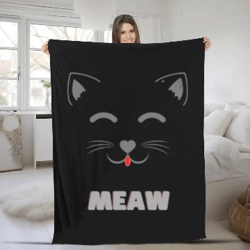 Discover Illustration Cat Cute Face Fleece Blankets 3