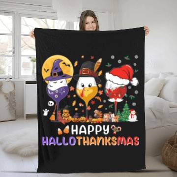 Discover Hallothanksmas Halloween Thanksgiving Christmas Fleece Blankets