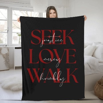Discover Seek Justice, Love Mercy, Walk Humbly Bible Verse Fleece Blankets