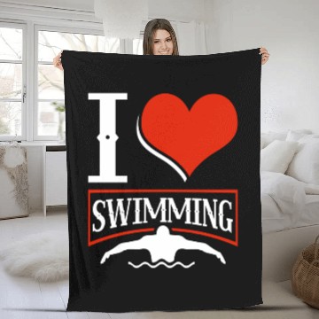 Discover I Love Swimming Swimmer Swim Fleece Blankets
