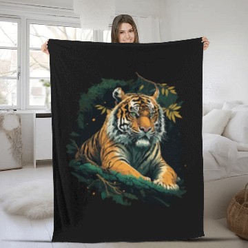 Discover Tiger sitting in Jungle Fleece Blankets
