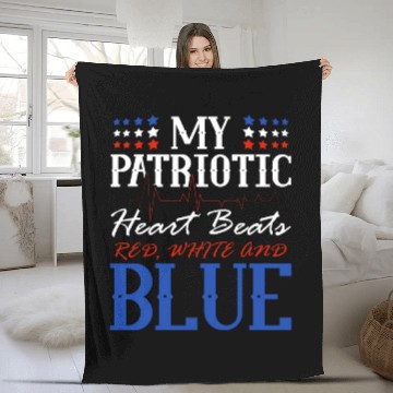 Discover My Patriotic Heart Beats Red White and Blue 4th Fleece Blankets
