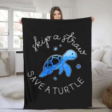 Discover Skip A Straw Save A Turtle Fleece Blankets