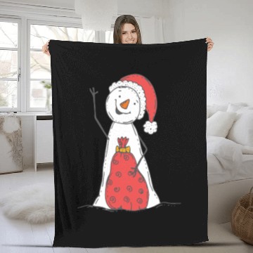 Discover funny snowman with mustache and carrot Fleece Blankets