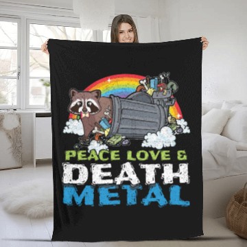 Discover Trash Racoon Love Peace Metal Music Heavy Rock Fleece Blankets