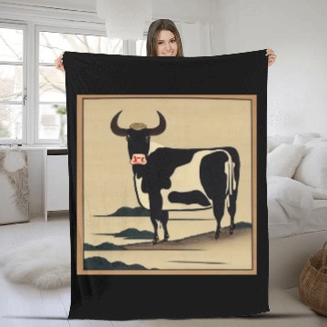 Discover Ukiyo-e Cow, Japanese Print Fleece Blankets