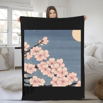 Discover Ukiyo-e Sakura, Japanese Print Fleece Blankets