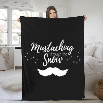 Discover Mustaching through the Snow - White Fleece Blankets