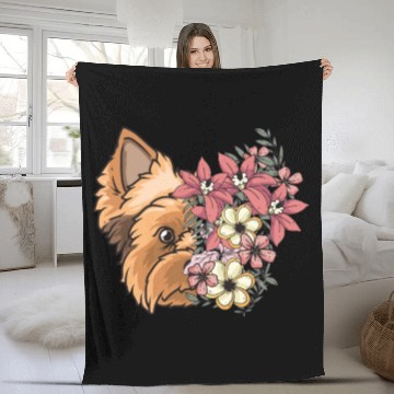 Discover Yorkshire Terrier Dog Yorkie Face Flowers Fleece Blankets
