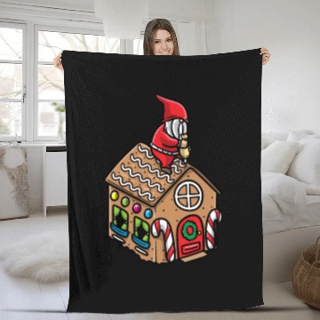 Discover Christmas Gnome Gingerbread House Candy Cane Fleece Blankets