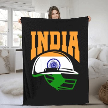 Discover India Helmet Cricket Player Fleece Blankets