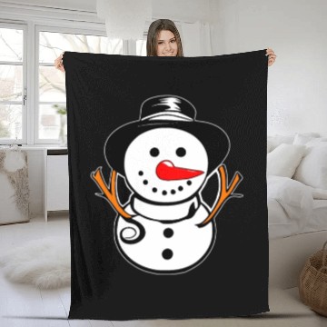 Discover Cute Snowman With Carrot Nose And Hat Fleece Blankets