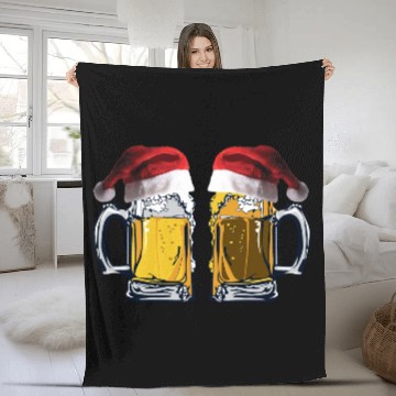 Discover Festive Beer Mugs with Santa Hats Fleece Blankets