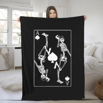 Discover Skeletons Ace Of Spades Poker Card Gambling Fleece Blankets