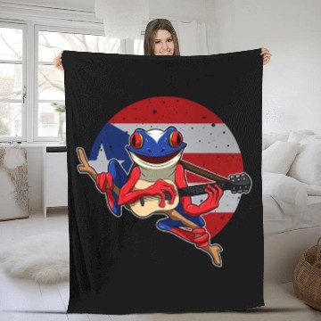 Discover Guitar Playing Coqui Frog Puerto Rico Animal Fleece Blankets
