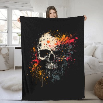 Discover Ink Splatter Skull Fleece Blankets