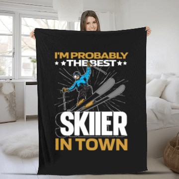 Discover Skiing Skier Funny Fleece Blankets