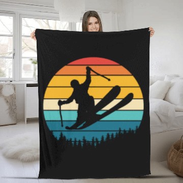 Discover Skiing Retro Vintage Fleece Blankets