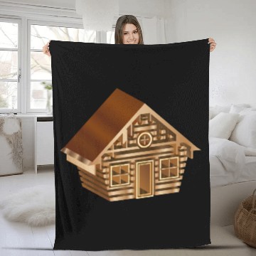 Discover enchanting log cabin in 3D style in wood optics Fleece Blankets