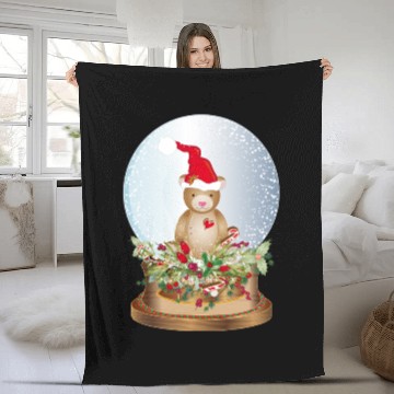 Discover beautiful nostalgic snow globe with teddy bear Fleece Blankets