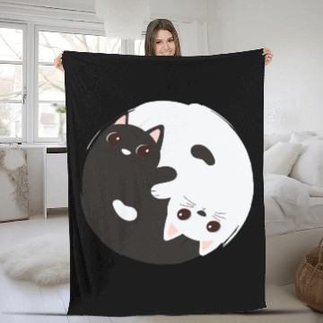 Discover ying yang cat Fleece Blankets