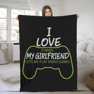 Discover girlfriend lets me play video game Fleece Blankets