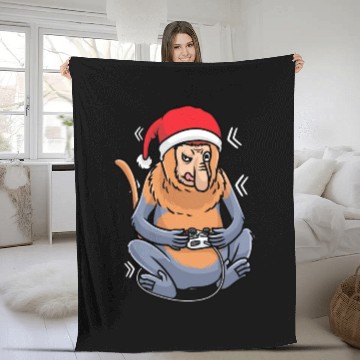 Discover Christmas Proboscis Monkey Video Game Gaming Gamer Fleece Blankets