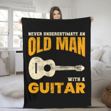 Discover Old Man Guitar Player Music Musician Dad Grandpa Fleece Blankets