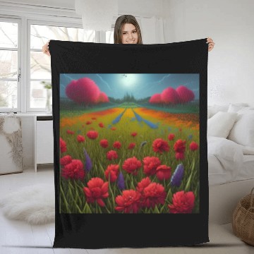 Discover Beautiful Flowers along the Field Road Horizon Fleece Blankets