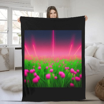 Discover Glowing pink flowers Fleece Blankets