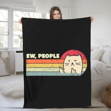 Discover Retro Style Ew, People Fleece Blankets Funny Cat