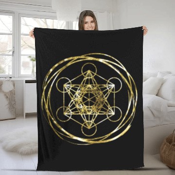 Discover Metatrons Cube Gold sacred geometry Fleece Blankets