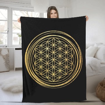 Discover Flower of life Gold Fleece Blankets