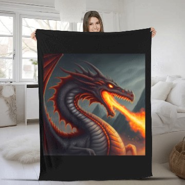 Discover Mashup Flaming Dragon & Fire Breathing Dragon Fleece Blankets