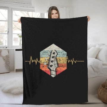 Discover Bassist Retro Heartbeat Bass Guitar Fleece Blankets