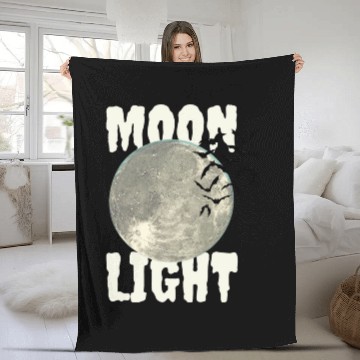 Discover Dark Green Illustrated Moon Light Bat Fleece Blankets